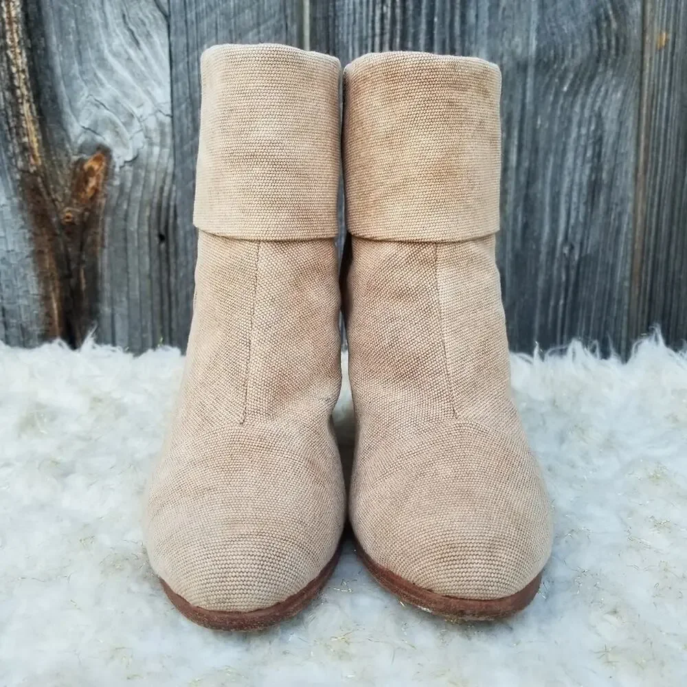 Rag & Bone Newbury Ankle Boot Size 7.5 Rear Zip Tan Canvas High Heeled Bootie